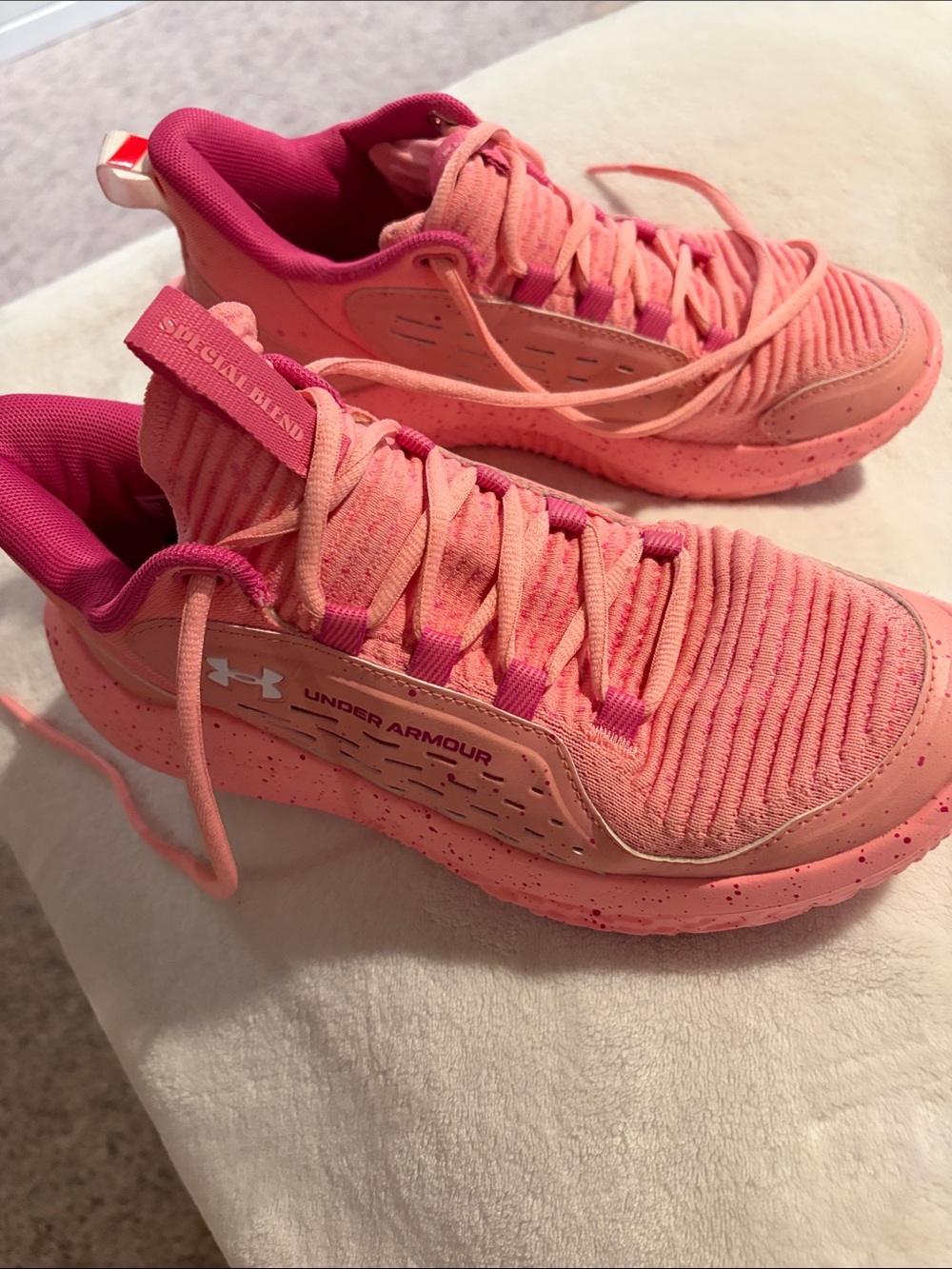 Under Armour Women's Pink Coral Knit Basketball Sneakers